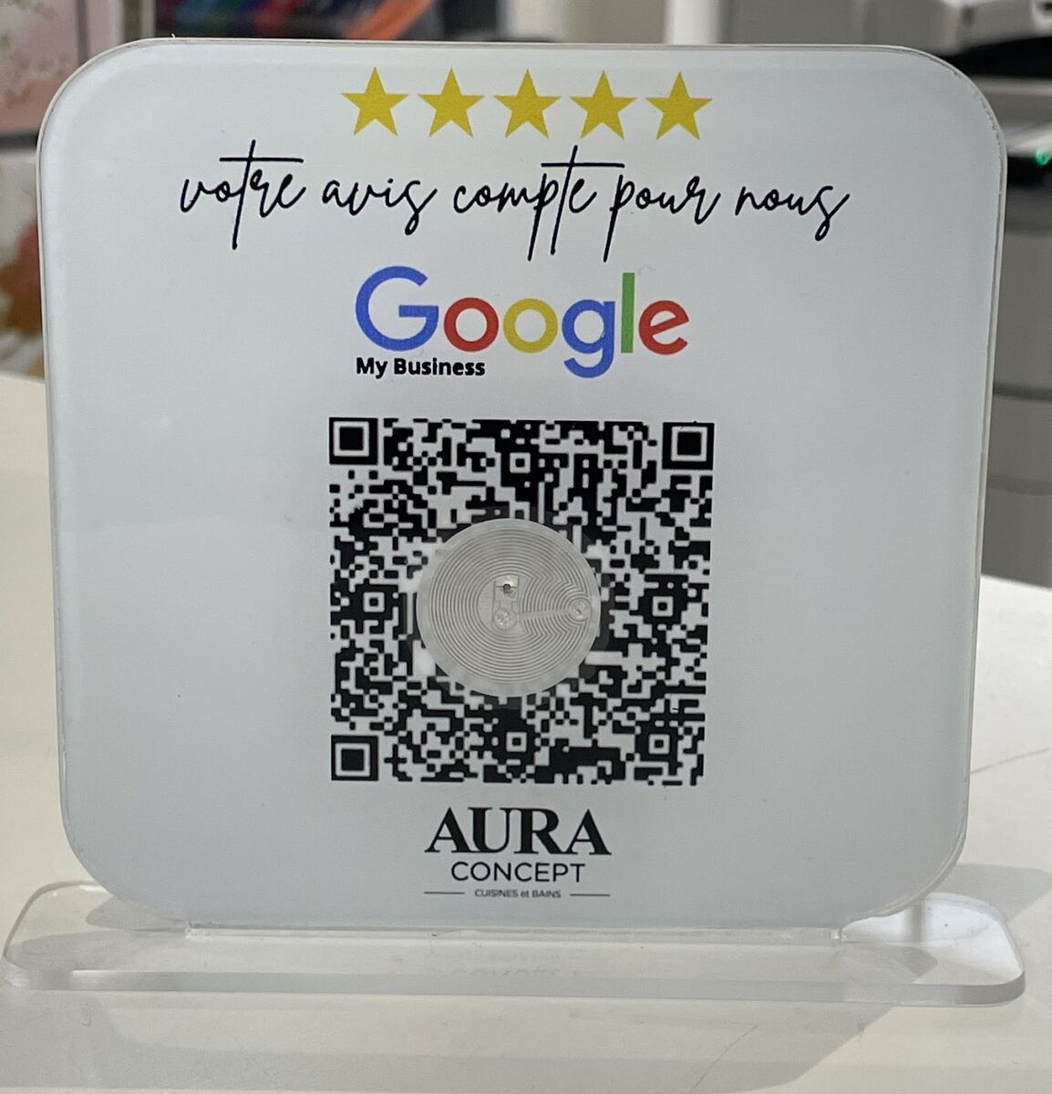 Plaque avis Google en plexiglas avec QR code et NFC — DPS Boulogne