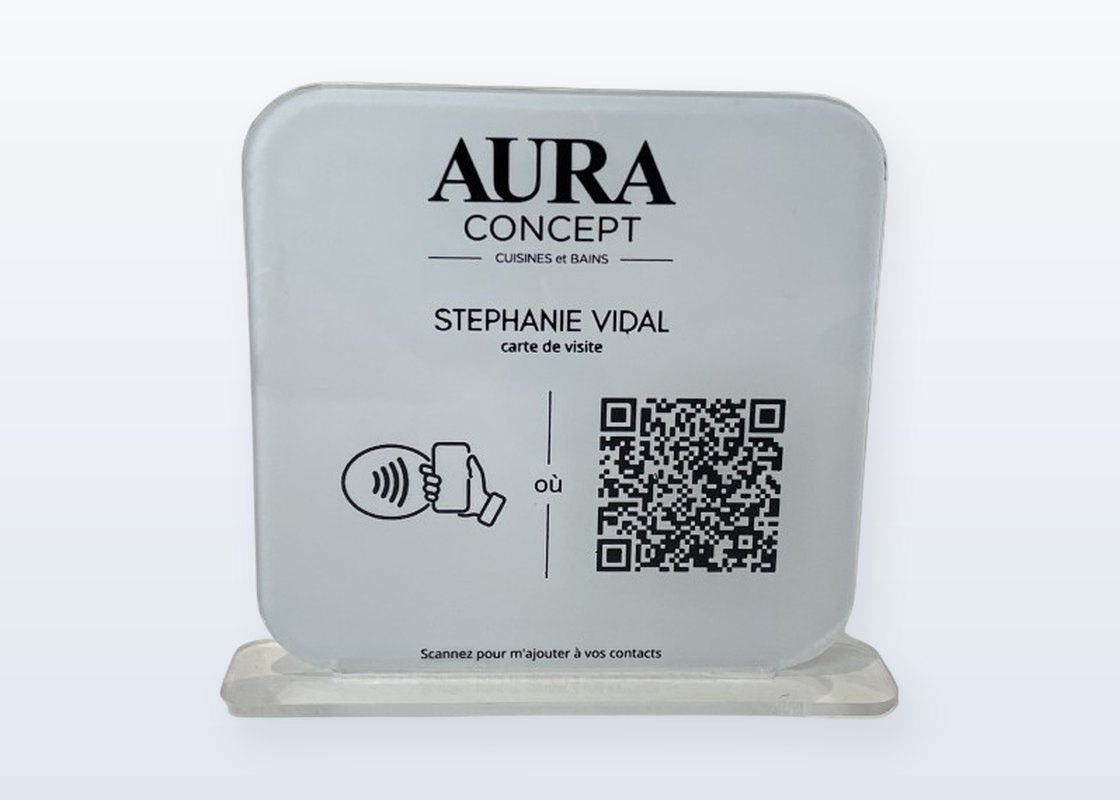 Plaque carte de visite NFC et QR code sur socle — DPS Boulogne